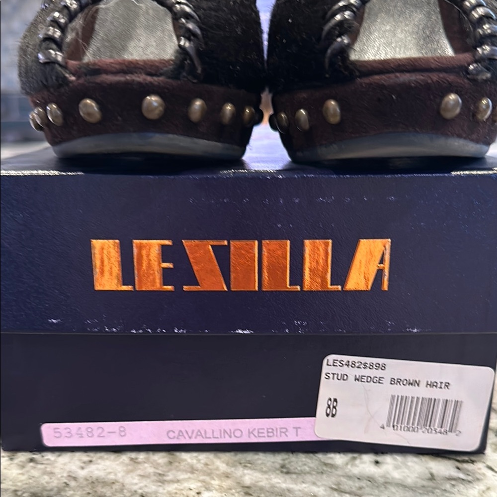 Rare Vintage Y2K Le Silla Pony Hair Studded Peep Toe Wedge - Size 8 - Picture 8 of 8